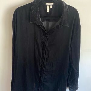 Black Velvet Plus Size Button Up Shirt Goth‎ Alt